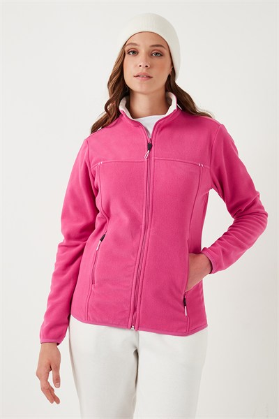 Slim Fit Anti-Pilling Tüylenme Yapmayan Fermuarlı Cepli  Hırka Kadın Polar 5907002 PEMBE
