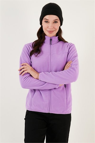 Slim Fit Anti-Pilling Tüylenme Yapmayan Fermuarlı Cepli  Hırka Kadın Polar 5907002 LİLA