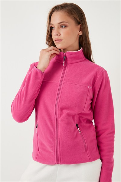 Slim Fit Anti-Pilling Tüylenme Yapmayan Fermuarlı Cepli  Hırka Kadın Polar 5907002 PEMBE