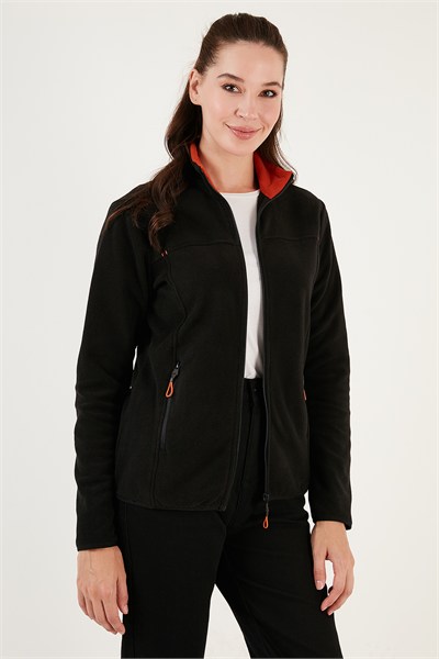 Slim Fit Anti-Pilling Tüylenme Yapmayan Fermuarlı Cepli  Hırka Kadın Polar 5907002 SİYAH