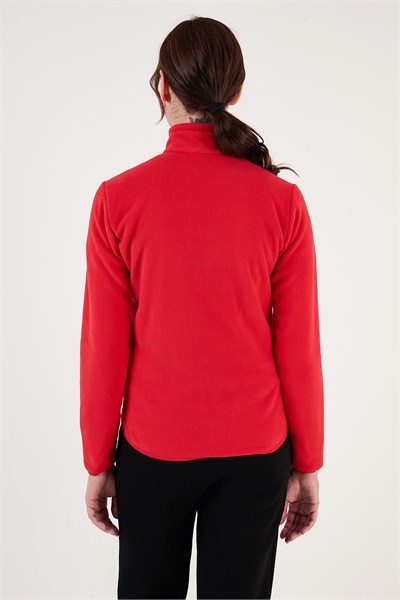 Slim Fit Anti-Pilling Tüylenme Yapmayan Fermuarlı Cepli  Hırka Kadın Polar 5907002 KIRMIZI