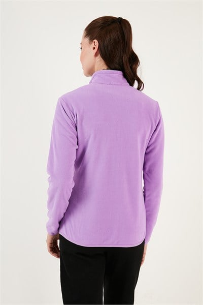 Slim Fit Anti-Pilling Tüylenme Yapmayan Fermuarlı Cepli  Hırka Kadın Polar 5907002 LİLA