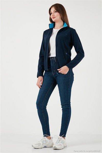 Slim Fit Anti-Pilling Tüylenme Yapmayan Fermuarlı Cepli  Hırka Kadın Polar 5907002 LACİVERT