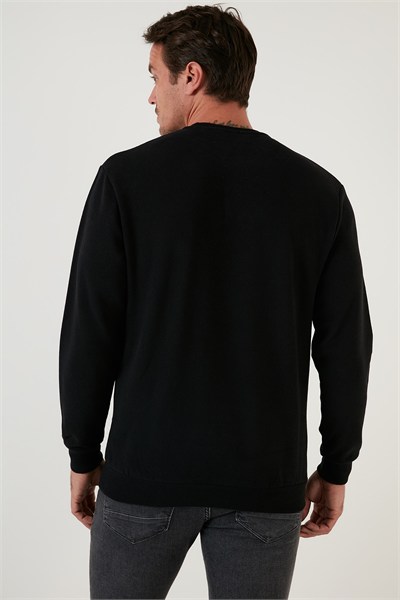 Slim Fit Bisiklet Yaka Pamuklu Erkek Kazak 4562013W4 SİYAH