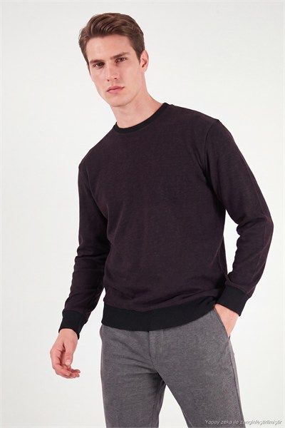 Slim Fit Bisiklet Yaka Pamuklu Erkek Kazak 456201 MÜRDÜM