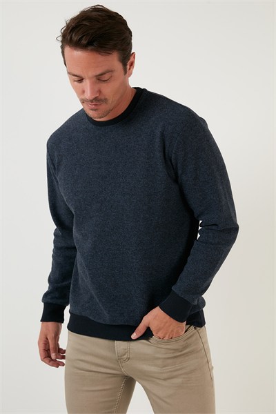 Slim Fit Bisiklet Yaka Pamuklu Erkek Kazak 456201 İNDİGO