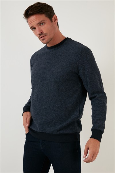 Slim Fit Bisiklet Yaka Pamuklu Erkek Kazak 456201 İNDİGO