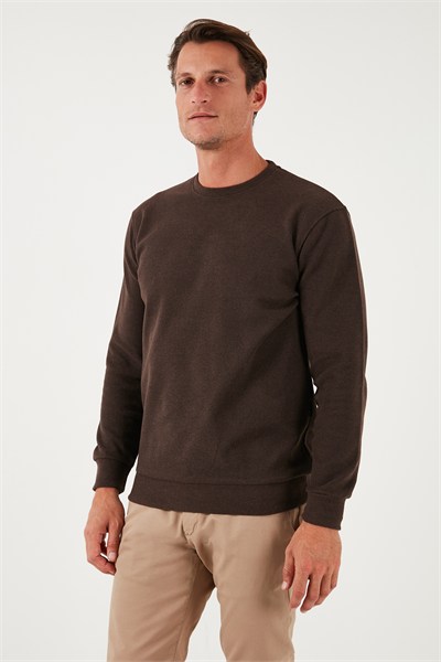Slim Fit Bisiklet Yaka Pamuklu Erkek Kazak 456201 KAHVE