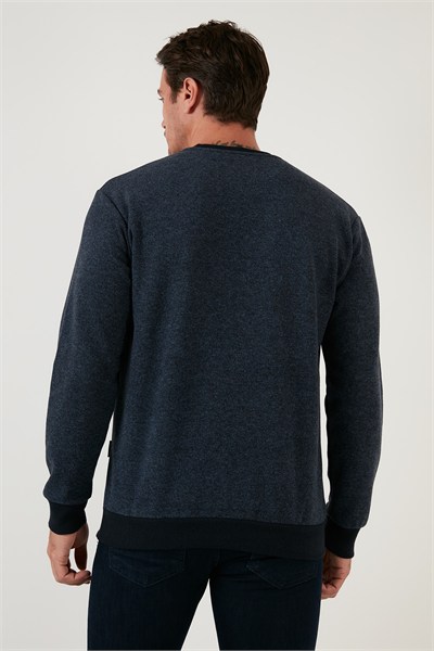 Slim Fit Bisiklet Yaka Pamuklu Erkek Kazak 456201 İNDİGO