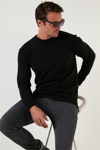 Slim Fit Bisiklet Yaka Pamuklu Erkek Kazak 4562013W4 SİYAH