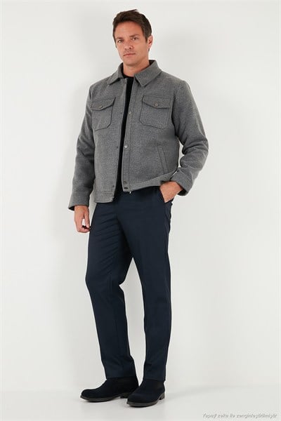 Slim Fit Ceket Yaka Astarlı Kaşe Erkek Kaban 58400347 AÇIK GRİ