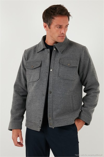 Slim Fit Ceket Yaka Astarlı Kaşe Erkek Kaban 58400347 AÇIK GRİ