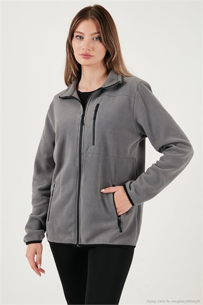 Slim Fit Cepli Fermuarlı Anti-Pilling Tüylenme Yapmayan Soğuk Geçirmez Polar Unisex Hırka 5906028S1 GRİ