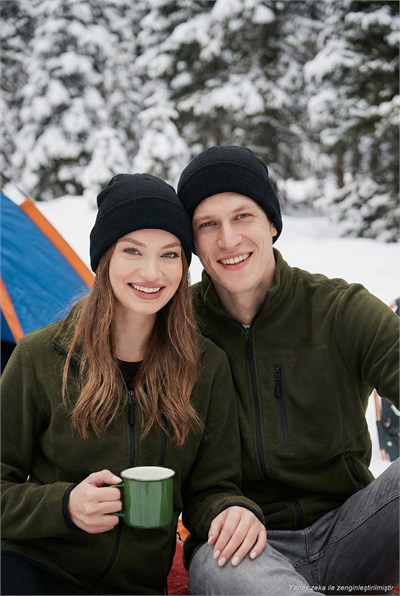 Slim Fit Cepli Fermuarlı Anti-Pilling Tüylenme Yapmayan Soğuk Geçirmez Polar Unisex Hırka 5906028S1 HAKİ