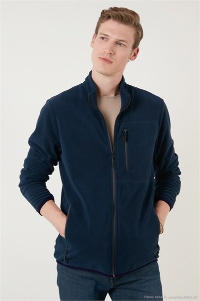 Slim Fit Cepli Fermuarlı Anti-Pilling Tüylenme Yapmayan Soğuk Geçirmez Polar Unisex Hırka 5906028S1 LACİVERT