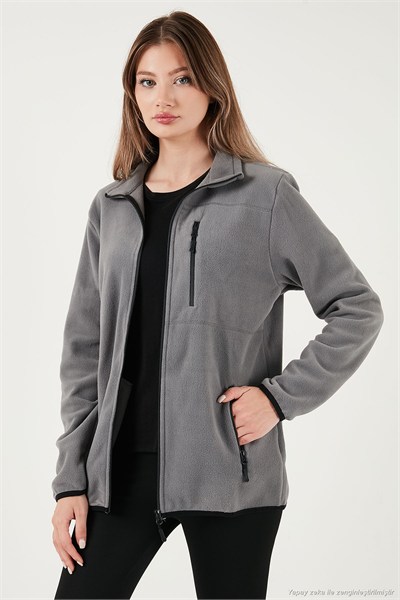 Slim Fit Cepli Fermuarlı Anti-Pilling Tüylenme Yapmayan Soğuk Geçirmez Polar Unisex Hırka 5906028S1 GRİ