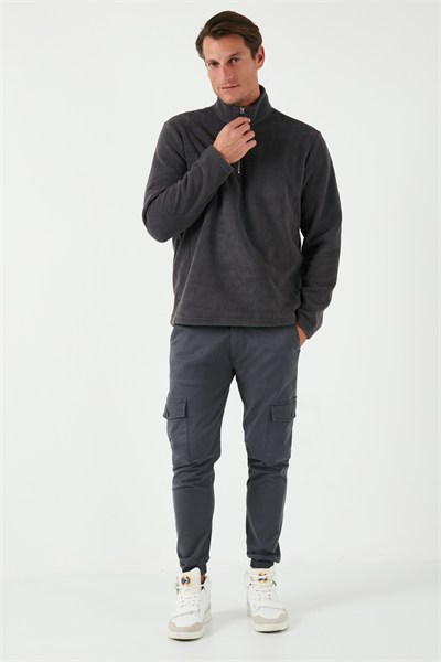 Slim Fit Dik Yaka Soğuk Geçirmez Kışlık Şardonlu Erkek Polar 5906053 ANTRASİT