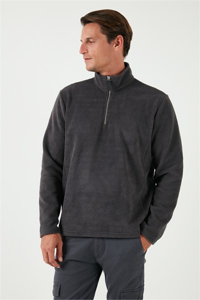 Slim Fit Dik Yaka Soğuk Geçirmez Kışlık Şardonlu Erkek Polar 5906053 ANTRASİT