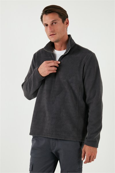 Slim Fit Dik Yaka Soğuk Geçirmez Kışlık Şardonlu Erkek Polar 5906053 ANTRASİT