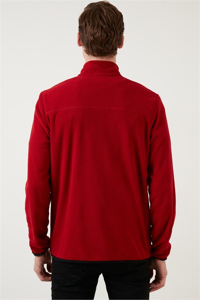 Slim Fit Fermuarlı Cepli Dik Yaka Soğuk Geçirmez Polar Erkek Hırka 5906028 BORDO