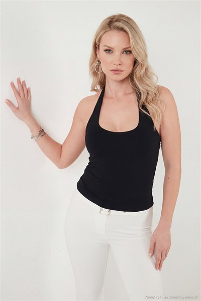 Slim Fit Halter Yaka Sırt Dekolteli İkili Paket Kadın Bluz 5866664 SİYAH-BEYAZ
