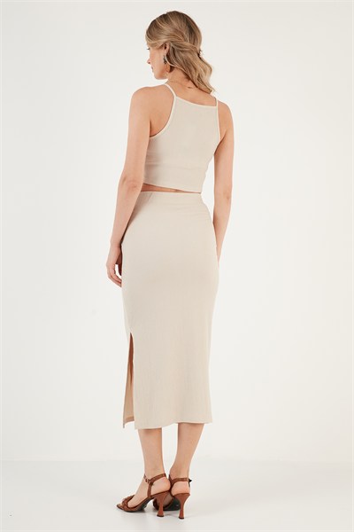 Slim Fit İp Askılı Yırtmaçlı Kadın Takım 5865278 TAŞ