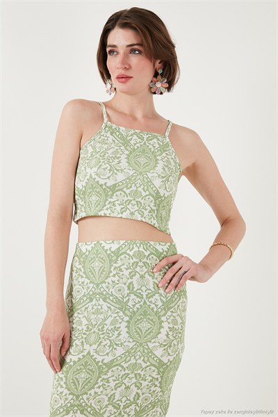 Slim Fit İp Askılı Yırtmaçlı Midi Alt-Üst Kadın Takım 5869021 Olive