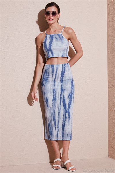 Slim Fit İp Askılı Yırtmaçlı Midi Alt-Üst Kadın Takım 5869021 İNDİGO