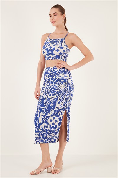 Slim Fit İp Askılı Yırtmaçlı Midi Alt-Üst Kadın Takım 5865726 SAKS