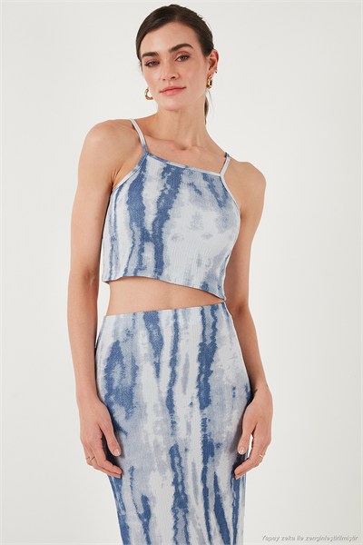 Slim Fit İp Askılı Yırtmaçlı Midi Alt-Üst Kadın Takım 5869021 İNDİGO