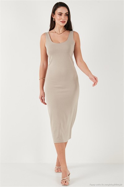 Slim Fit Kalın Askılı Midi Kadın Elbise 5866154 TAŞ