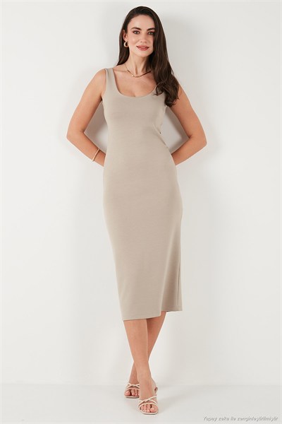 Slim Fit Kalın Askılı Midi Kadın Elbise 5866154 TAŞ