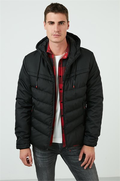 Slim Fit Kapüşonlu Cepli % 100 Pamuk Erkek Mont 5712070 SİYAH-SİYAH