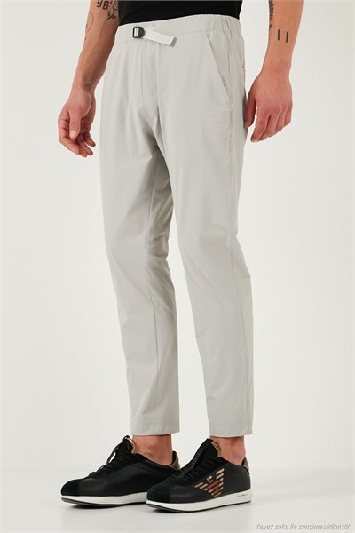 Slim Fit Lastikli Bel Boru Paça Kemer Detaylı Erkek Pantolon 5543S86JMILANO GRİ
