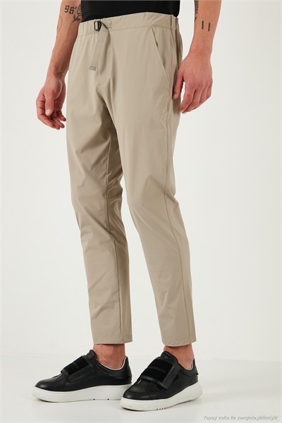 Slim Fit Lastikli Bel Boru Paça Kemer Detaylı Erkek Pantolon 5543S86JMILANO BEJ