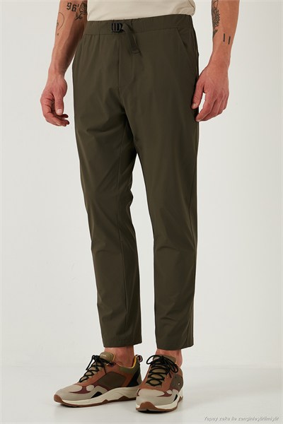 Slim Fit Lastikli Bel Boru Paça Kemer Detaylı Erkek Pantolon 5543S86JMILANO HAKİ