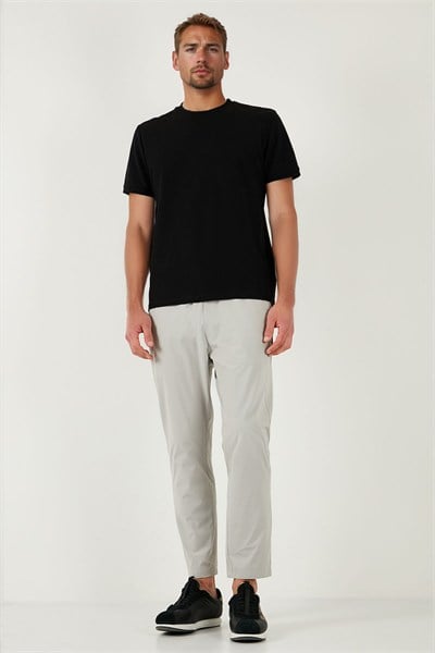 Slim Fit Lastikli Bel Boru Paça Kemer Detaylı Erkek Pantolon 5543S86JMILANO GRİ