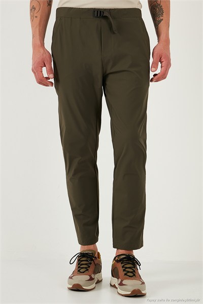 Slim Fit Lastikli Bel Boru Paça Kemer Detaylı Erkek Pantolon 5543S86JMILANO HAKİ