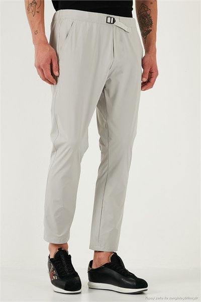 Slim Fit Lastikli Bel Boru Paça Kemer Detaylı Erkek Pantolon 5543S86JMILANO GRİ