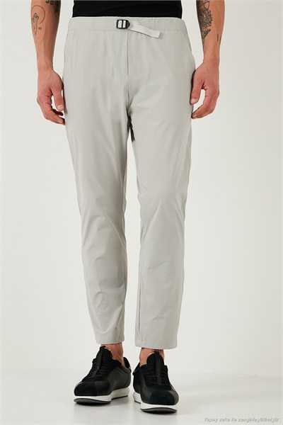 Slim Fit Lastikli Bel Boru Paça Kemer Detaylı Erkek Pantolon 5543S86JMILANO GRİ
