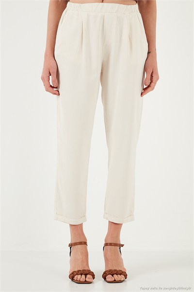Slim Fit Normal Bel Boru Paça Kadın Pantolon 668YP5372 TAŞ