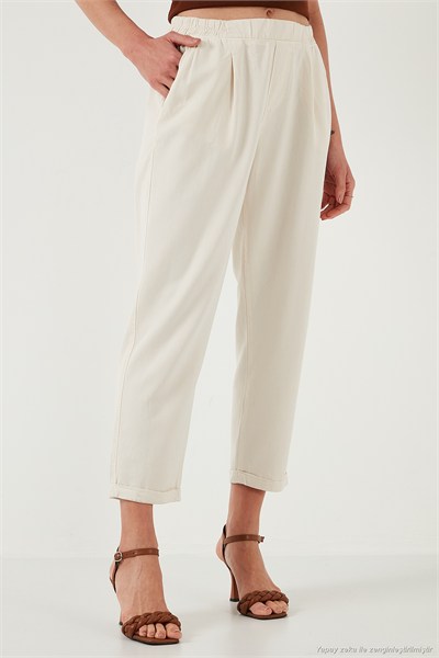 Slim Fit Normal Bel Boru Paça Kadın Pantolon 668YP5372 TAŞ