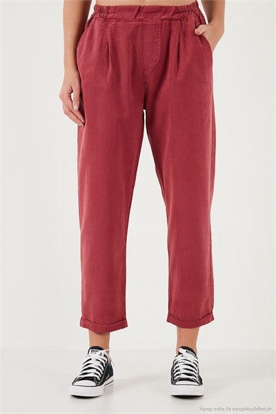 Slim Fit Normal Bel Boru Paça Kadın Pantolon 668YP5372 BORDO