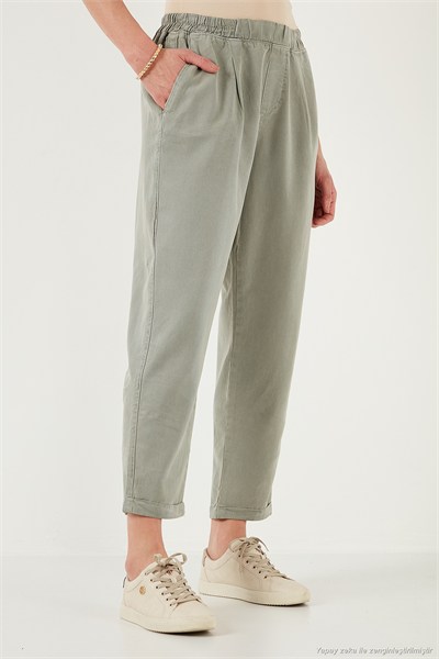Slim Fit Normal Bel Boru Paça Kadın Pantolon 668YP5372 AÇIK HAKİ