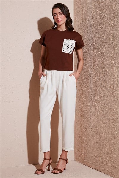 Slim Fit Normal Bel Boru Paça Kadın Pantolon 668YP5372 TAŞ