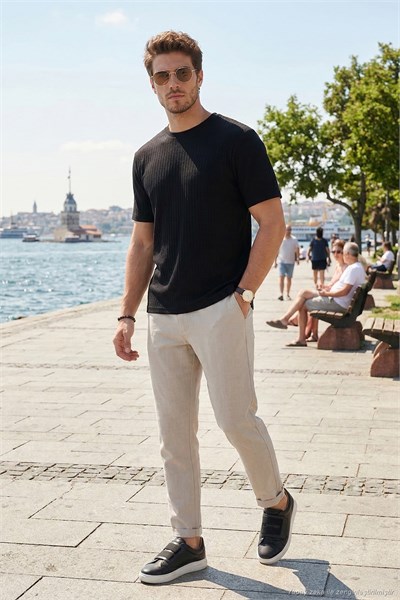 Slim Fit Normal Bel Daralan Paça Erkek Pantolon 6843654 TAŞ