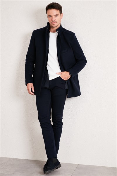 Slim Fit Pamuklu Kaşe Erkek Kaban 5841012 LACİVERT