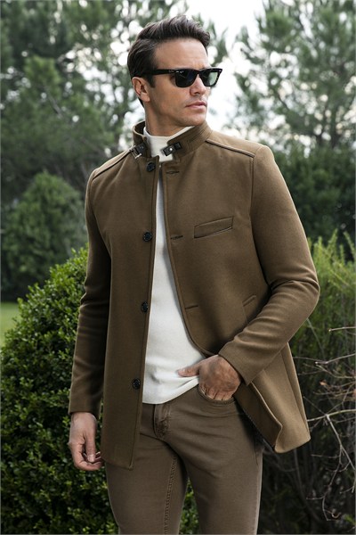 Slim Fit Pamuklu Kaşe Erkek Kaban 5841012 TABA