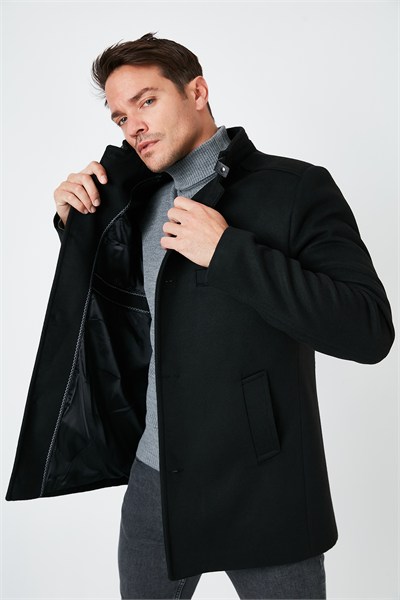 Slim Fit Pamuklu Kaşe Erkek Kaban 5841012 SİYAH