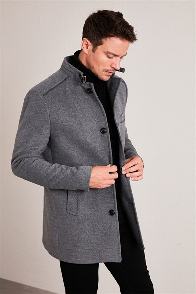 Slim Fit Pamuklu Kaşe Erkek Kaban 5841012 AÇIK GRİ